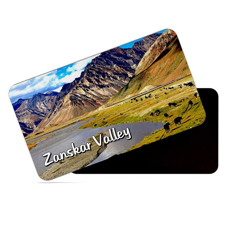 dhcrafts Rectangular Rubber Fridge Magnet / Magnetic Card Multicolor Ladakh Zanskar Valley Design Pack of 1 (8.6cm x 5.4cm)